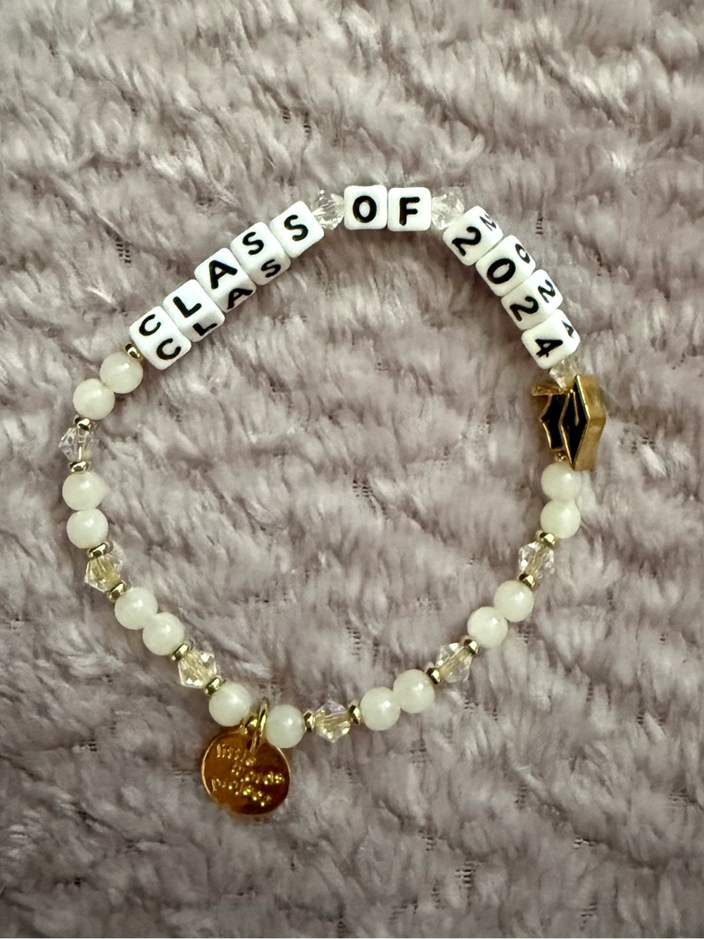 Little Words Project:Class of 2024 White Beaded Stretch Bracelet 🤍🎓✨
